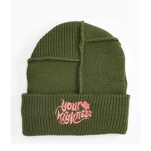 YOUR HIGHNESS Swerve Green and Pink Raw-Seam Beanie